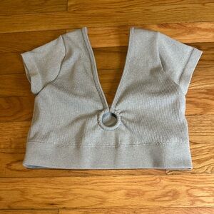 Aerie Cropped‎ O-ring Gray Stretchy Top Ribbed Capped Sleeves Medium